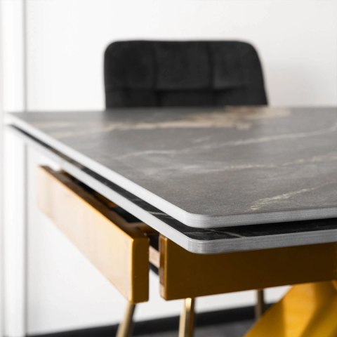 Stół LUIGI Ceramiczny Rozkładany 160-240 cm Czarno-Złoty Marmur/Złoty