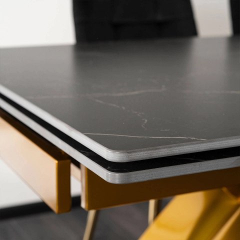 Stół LUIGI Ceramiczny Rozkładany 160-240 cm Czarny Marmur/Złoty