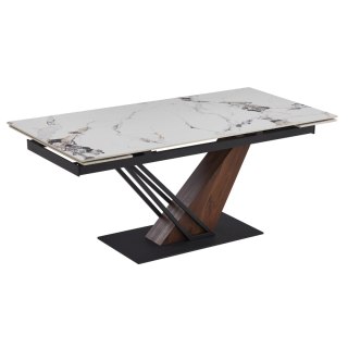 Stół REX 2 Ceramiczny Rozkładany 180-240 cm Biały Marmur/Orzech