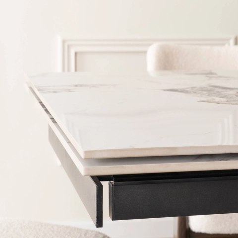 Stół REX 2 Ceramiczny Rozkładany 180-240 cm Biały Marmur/Orzech