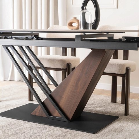 Stół REX 2 Ceramiczny Rozkładany 180-240 cm Biały Marmur/Orzech