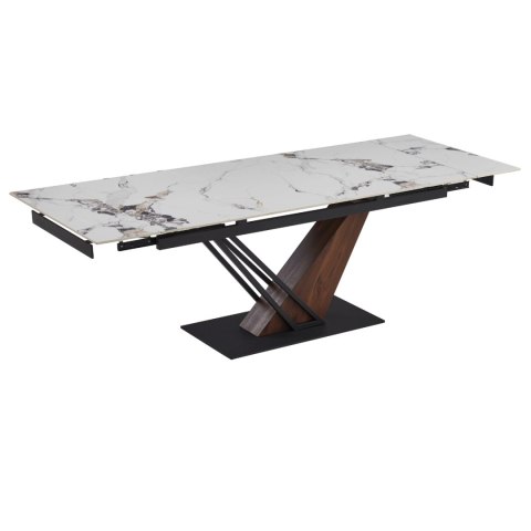 Stół REX 2 Ceramiczny Rozkładany 180-240 cm Biały Marmur/Orzech