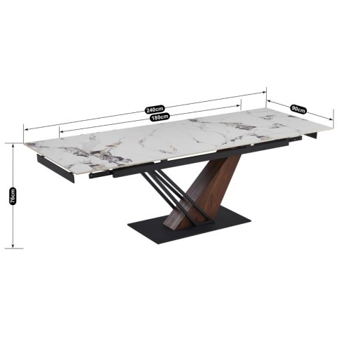 Stół REX 2 Ceramiczny Rozkładany 180-240 cm Biały Marmur/Orzech