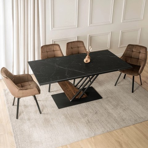 Stół REX 2 Ceramiczny Rozkładany 180-240 cm Czarny Marmur/Orzech