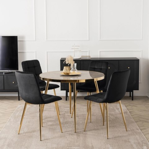 Stół TINGA 100 cm Szklany Szary Marmur/Złoty