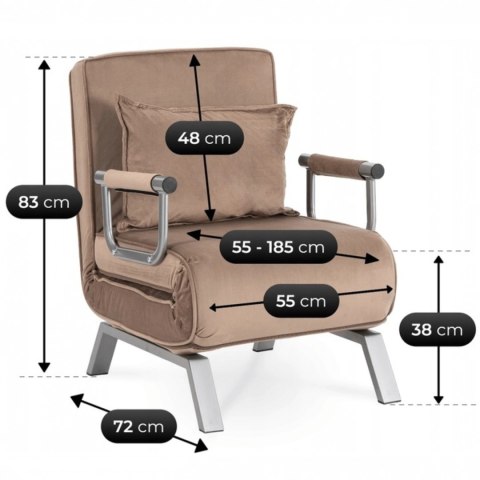 Fotel Rozkładany BART Wypoczynkowy Beżowy Welurowy do Spania Leżanka Nowoczesny