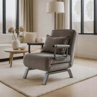 Fotel Rozkładany BART Wypoczynkowy Szary Welurowy do Spania Leżanka Nowoczesny