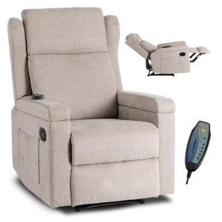 Fotel Rozkładany Masujący SEBASTIAN Beżowy Tkanina
