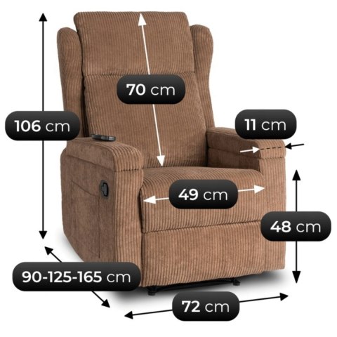 Fotel Rozkładany Masujący SEBASTIAN Brązowy Sztruksowy