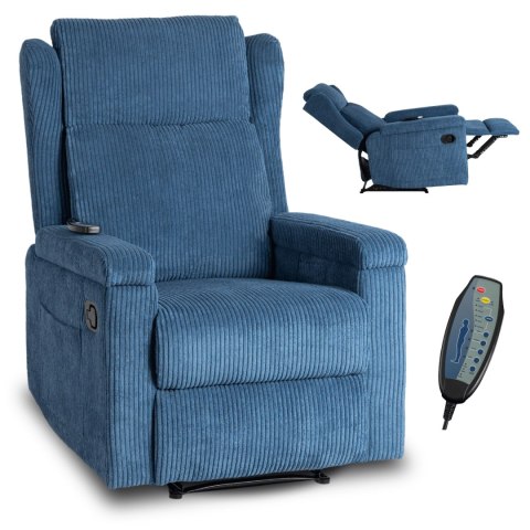 Fotel Rozkładany Masujący SEBASTIAN Granatowy Sztruksowy