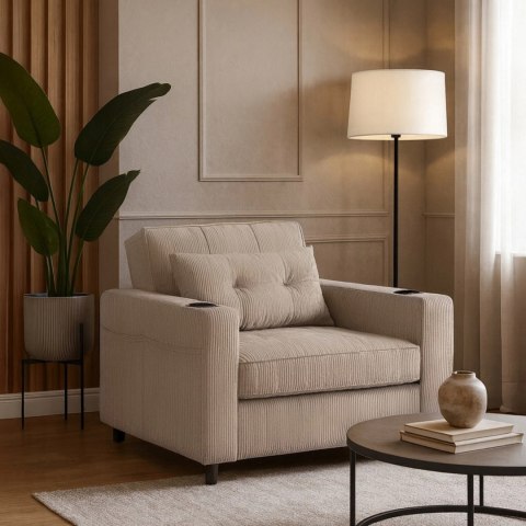 Fotel do Spania SOLOR Rozkładany Amerykanka Beżowy Sztruksowy Nowoczesny