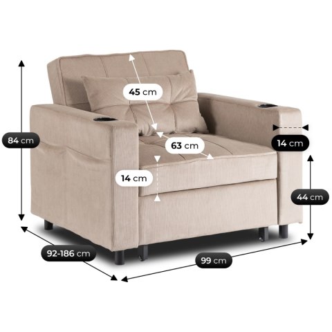 Fotel do Spania SOLOR Rozkładany Amerykanka Beżowy Sztruksowy Nowoczesny