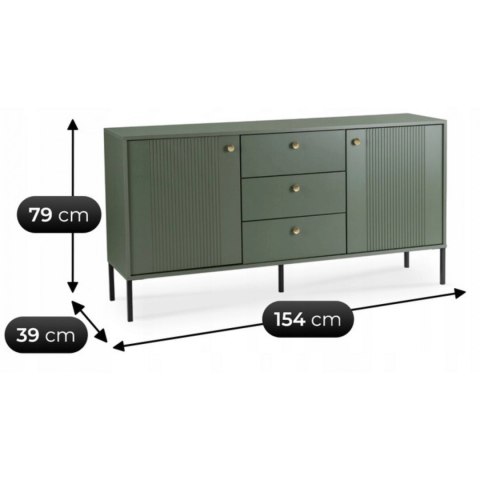 Komoda SOFT 154 cm Dwudrzwiowa z Szufladami Ryflowana Zielona