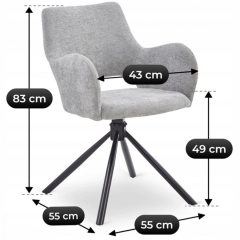 Krzesło Tapicerowane FLAV Szare Nowoczesne