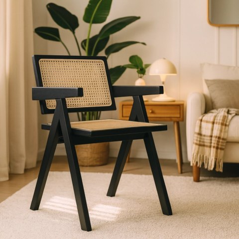 Krzesło MADERA Czarne/Beż Ażurowe