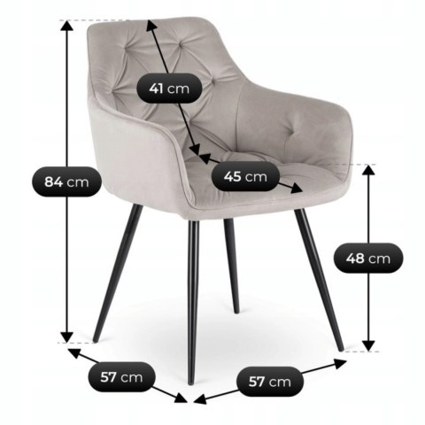 Krzesło MODESTO Szare Welurowe