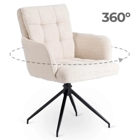 Krzesło Tapicerowane Obrotowe do Salonu AKITA Kremowe Sztruksowe Nowoczesne