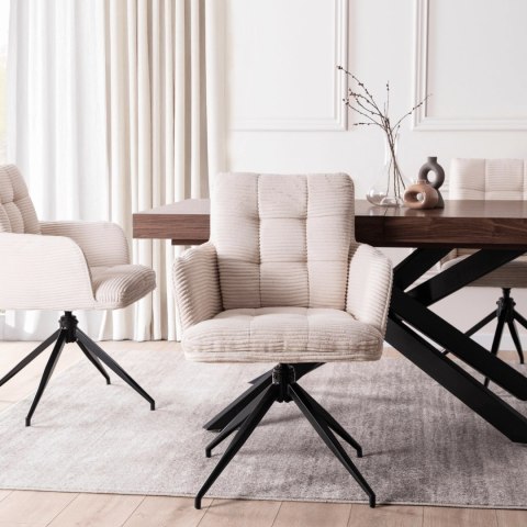 Krzesło Tapicerowane Obrotowe do Salonu AKITA Kremowe Sztruksowe Nowoczesne