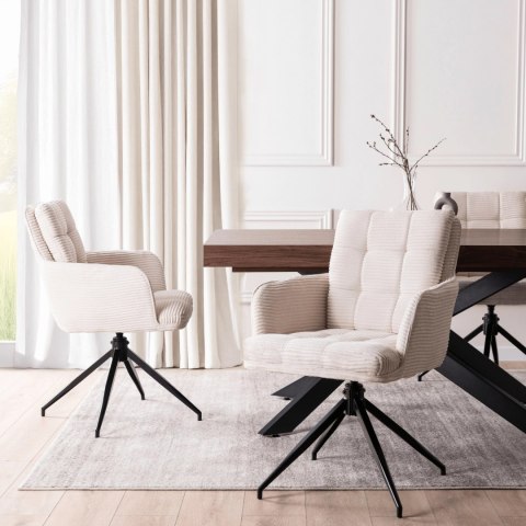 Krzesło Tapicerowane Obrotowe do Salonu AKITA Kremowe Sztruksowe Nowoczesne