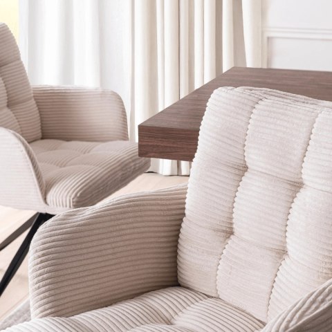 Krzesło Tapicerowane Obrotowe do Salonu AKITA Kremowe Sztruksowe Nowoczesne