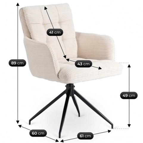 Krzesło Tapicerowane Obrotowe do Salonu AKITA Kremowe Sztruksowe Nowoczesne