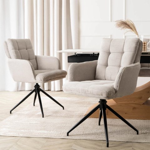 Krzesło Tapicerowane Obrotowe do Salonu AKITA Szare Sztruksowe Nowoczesne