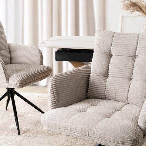 Krzesło Tapicerowane Obrotowe do Salonu AKITA Szare Sztruksowe Nowoczesne