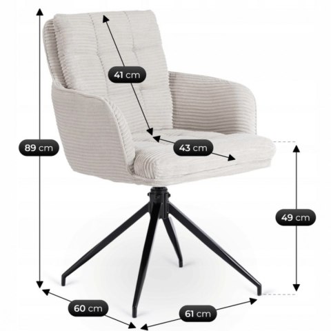 Krzesło Tapicerowane Obrotowe do Salonu AKITA Szare Sztruksowe Nowoczesne