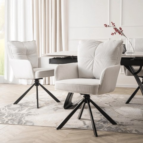 Krzesło Tapicerowane Obrotowe do Salonu CITY Kremowe Sztruksowe Nowoczesne