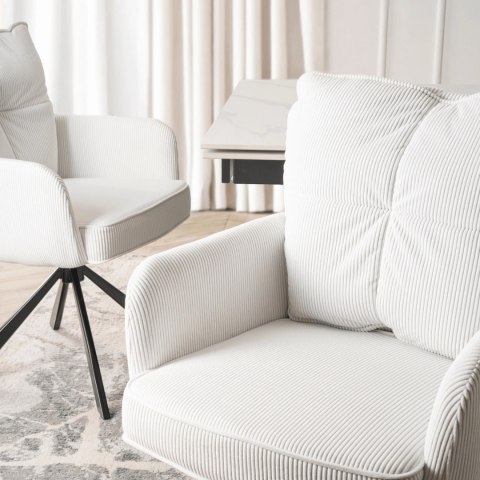 Krzesło Tapicerowane Obrotowe do Salonu CITY Kremowe Sztruksowe Nowoczesne