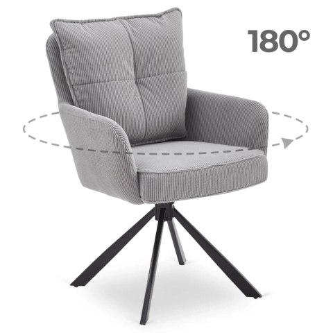 Krzesło Tapicerowane Obrotowe do Salonu CITY Szare Sztruksowe Nowoczesne