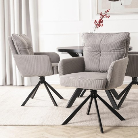Krzesło Tapicerowane Obrotowe do Salonu CITY Szare Sztruksowe Nowoczesne