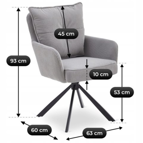 Krzesło Tapicerowane Obrotowe do Salonu CITY Szare Sztruksowe Nowoczesne