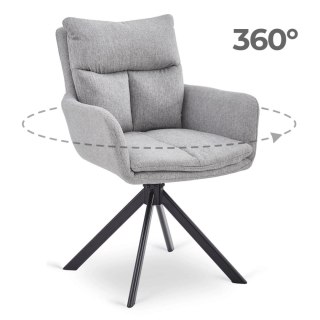 Krzesło Tapicerowane Obrotowe do Salonu PAUL Szare Nowoczesne