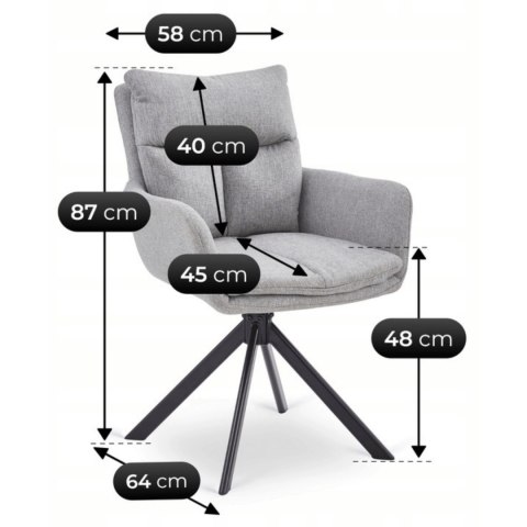 Krzesło Tapicerowane Obrotowe do Salonu PAUL Szare Nowoczesne
