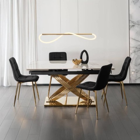 Stół IBIZA Ceramiczny Rozkładany 160-240 cm Biały Marmur/Złoty