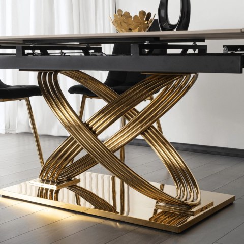 Stół IBIZA Ceramiczny Rozkładany 160-240 cm Biały Marmur/Złoty