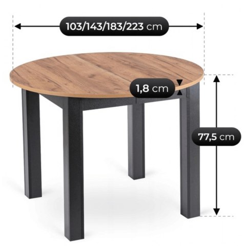 Stół JAMES Rozkładany 103-223 cm Dąb Craft/Czarny
