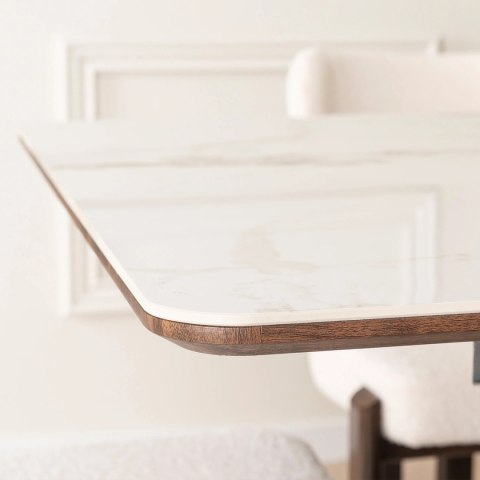 Stół LIZBONA Ceramiczny Rozkładany 160-200 cm Biały Marmur/Orzech