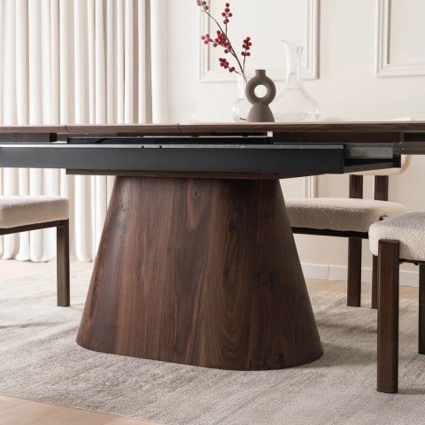 Stół LIZBONA Ceramiczny Rozkładany 160-200 cm Biały Marmur/Orzech