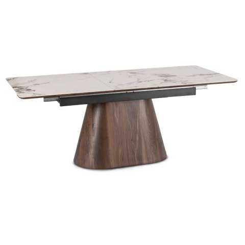 Stół LIZBONA Ceramiczny Rozkładany 160-200 cm Biały Marmur/Orzech