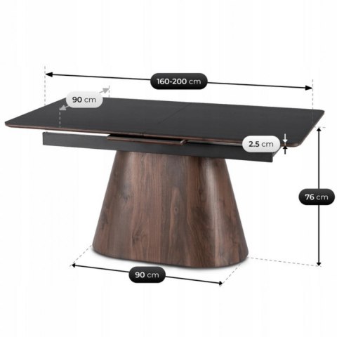 Stół LIZBONA Ceramiczny Rozkładany 160-200 cm Czarny/Orzech