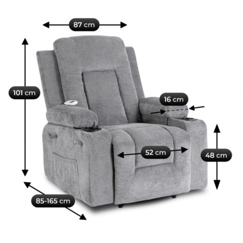 Fotel Rozkładany Masujący BOX 2 Ciemnoszary