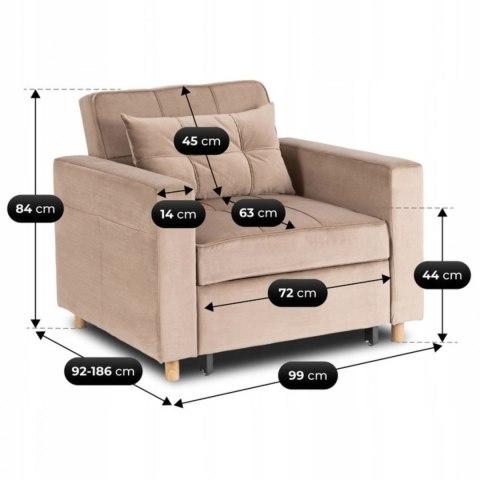 Fotel Rozkładany SOLOR Beżowy Welurowy