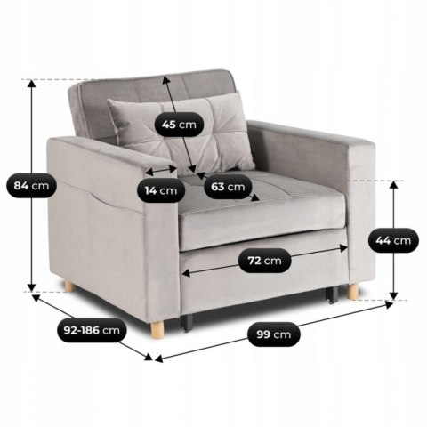 Fotel Rozkładany SOLOR Szary Welurowy