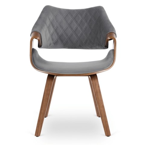 Krzesło Tapicerowane LUISE Szare/Orzech Welurowe Drewno Gięte Nowoczesne Loft