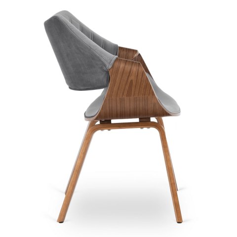 Krzesło Tapicerowane LUISE Szare/Orzech Welurowe Drewno Gięte Nowoczesne Loft