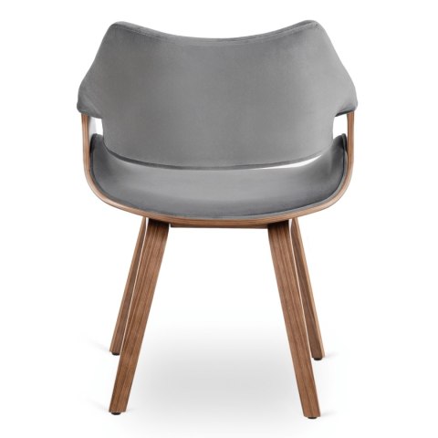 Krzesło Tapicerowane LUISE Szare/Orzech Welurowe Drewno Gięte Nowoczesne Loft