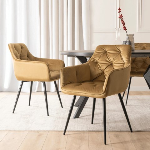 Krzesło MODESTO Musztardowe Welurowe