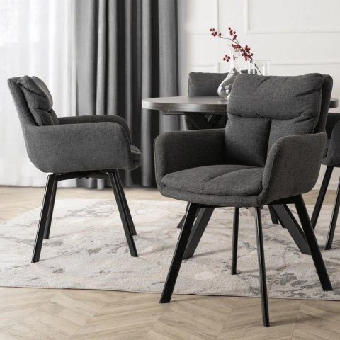 Krzesło Tapicerowane Obrotowe do Salonu CORTADO Ciemnoszare Nowoczesne